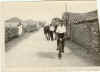 LUIS con su bici y SEBASTIAN con sus mulos en la carretera, sta , an de tierra.  Ao. 19xx - foto: Luis y Angela